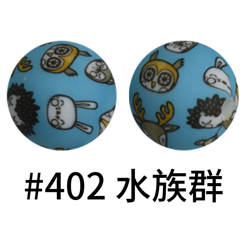 Wholesale 50pcs 16mm Print Silicone Beads Colorful Silicone Water Transfer Beads